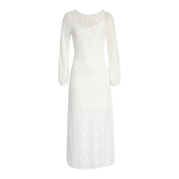 Open Edit Sheer Lace Long Sleeve Maxi Dress in White NWT - Picture 2 of 11